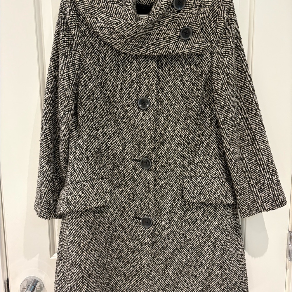 Stylish Black and White Herringbone Coat
